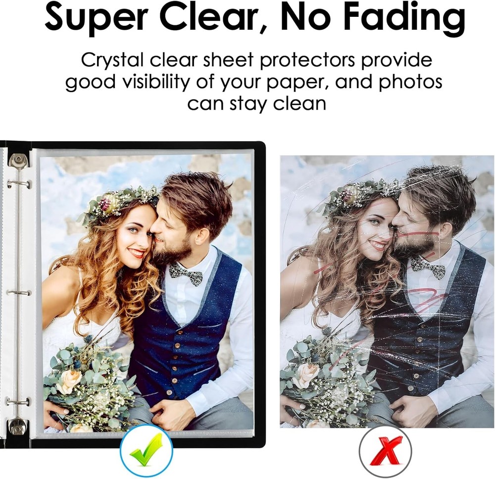 Durable Polypropylene 3 Ring Binder Sleeves - 100 Clear Top Loading Protectors