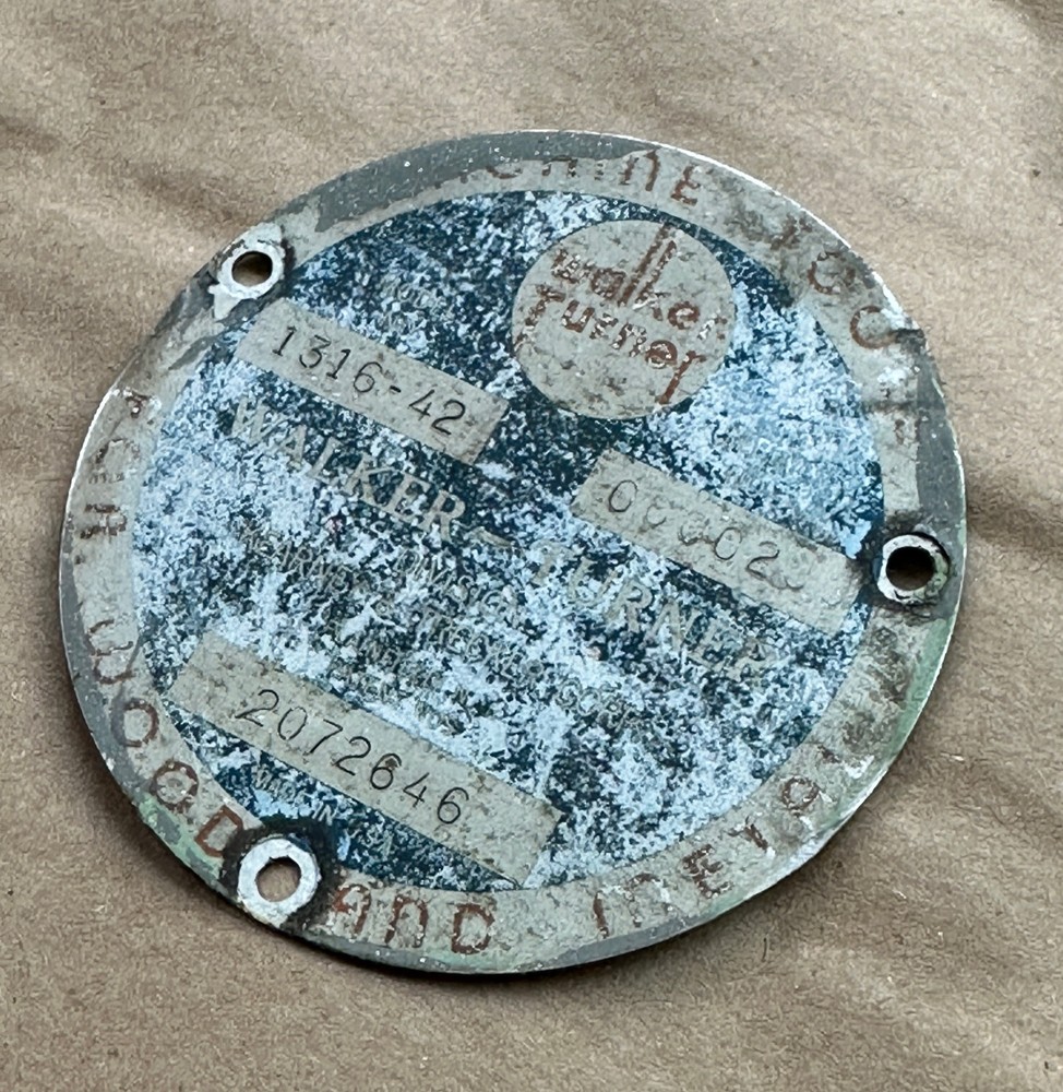 Walker Turner 1316 Drill Press Badge / Tag / Logo
