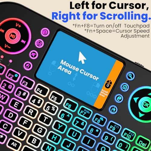 Mini Keyboard with Touchpad-2.4GHz & Bluetooth Dual-Mode,7-Color Backlight,