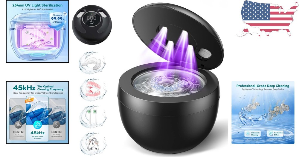 Quiet Ultrasonic Retainer Cleaner with 200ML Capacity & Smart Digital Timer