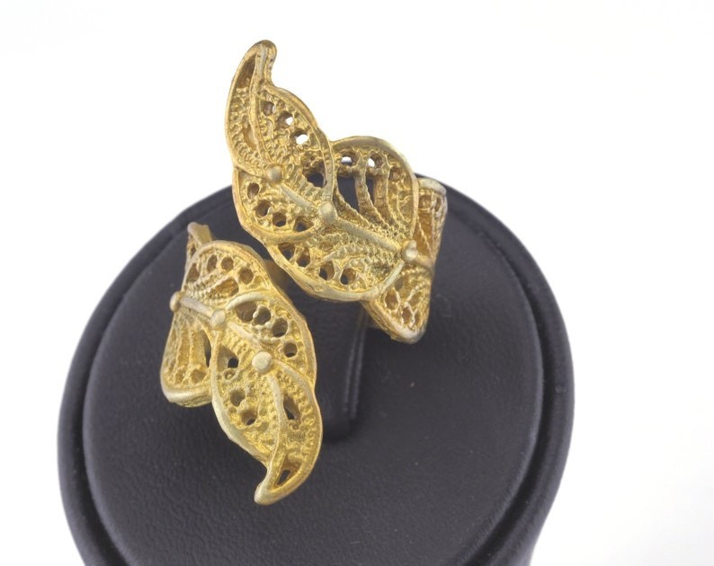 Leaf Ring Adjustable Raw brass (18.5mm 8.5US inner size) 2835