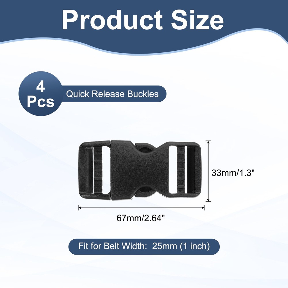 4pcs Quick Side Release Buckles 1" Dual Adjustable No Sewing Clips Snaps
