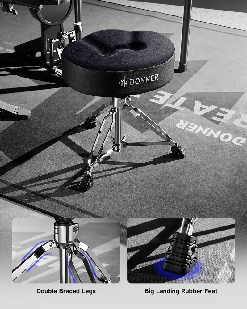 Donner Saddle Drum Throne, Drum Stool with Thickened Memory Foam Ergonomic Seat