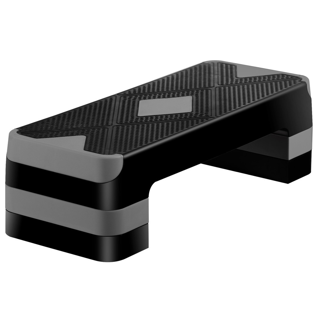 Aerobic Step Platform Exercise Step Adjustable Height 4"-6''-8' w/4 Risers Grey