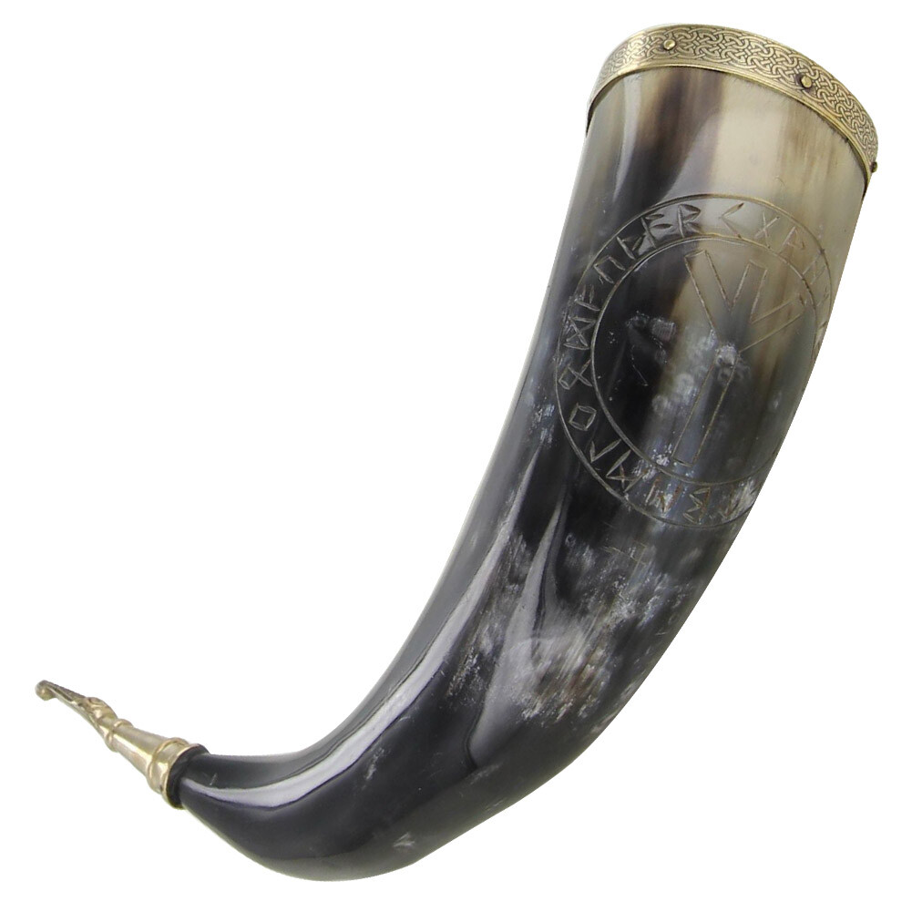 Medieval Viking Norse Algiz Protection Handmade Drinking Horn Ceremonial Mug