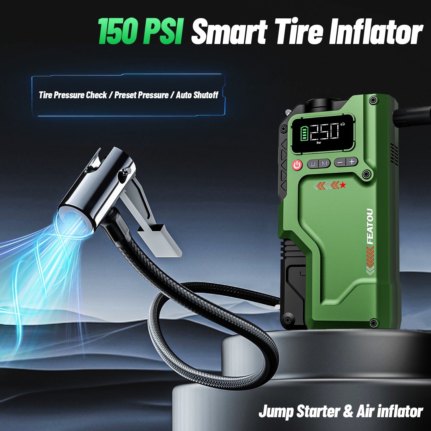 Featou 8000A Car Jump Starter with Air compresso Power Bank Battery Charger 12V