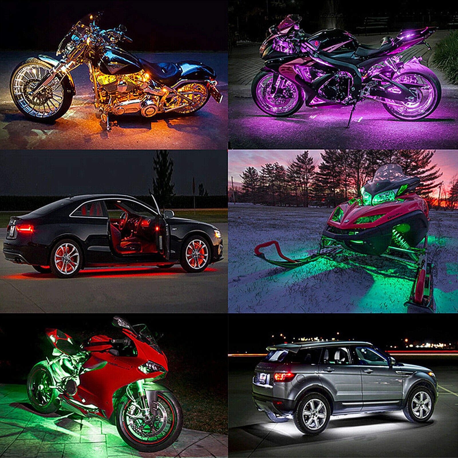 16PC RGB Bluetooth Motorcycle LED Light Under Glow Neon Strip Remote Control Kit