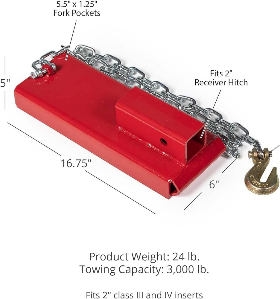 Titan Attachments Single Forklift 2" Hitch Receiver, Pallet Fork Blade Insert