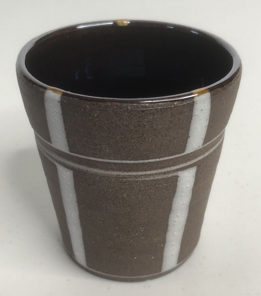 J*DOUBLE*U Wheel Thrown Brown Clay / White Porcelain Ceramic Cup Signed & Dated