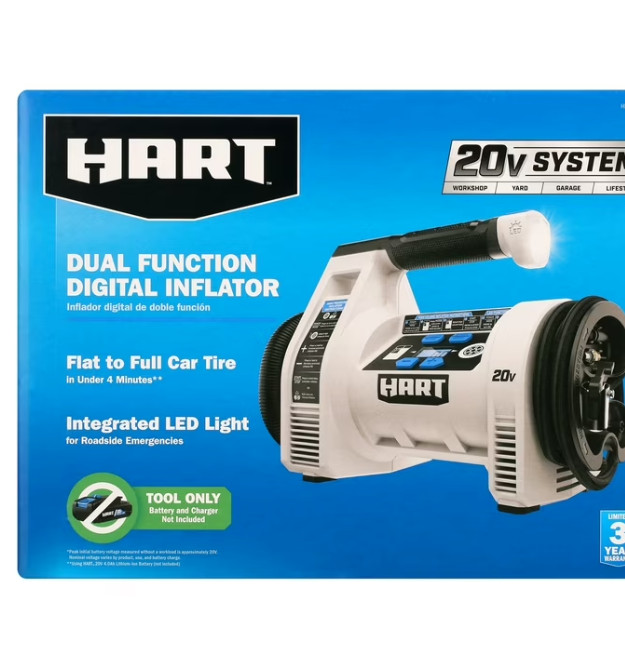 Hart HPIF50 20-Volt Cordless Dual Function Digital Inflator, Battery Not Include