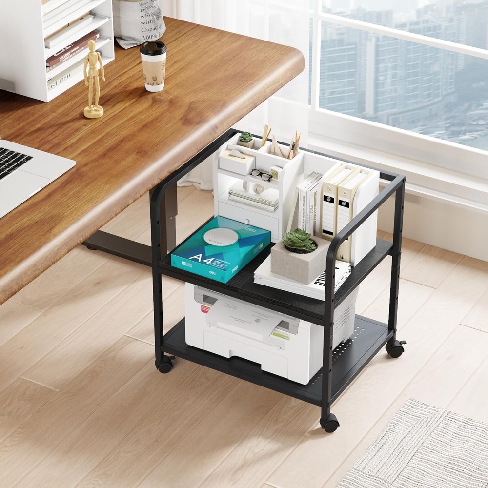 21"x15.8" Large Printer Stand W/ Storage 2-Tier Under Desk Printer Table Rolling
