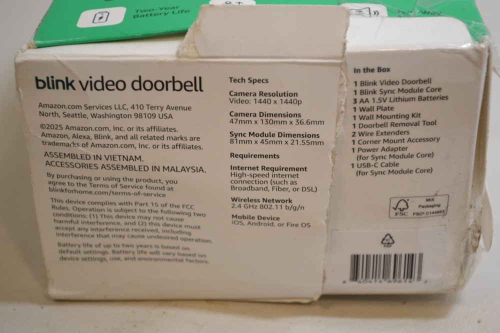 Blink Smart Video Doorbell Camera System Wireless Battery Operated W Sync Module