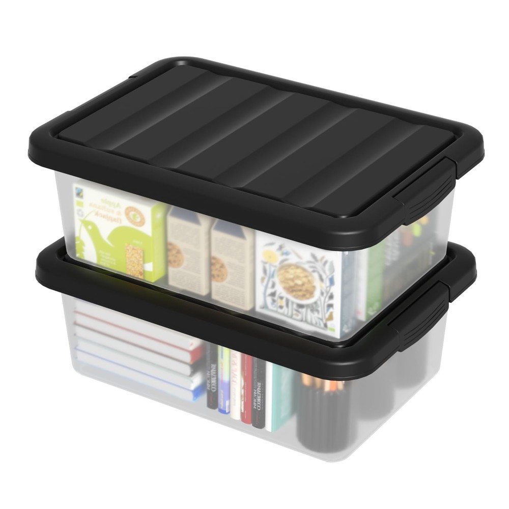 14 Quart Plastic Stackable Storage Bin Clear Box Black Lid Pack of 2 Basic