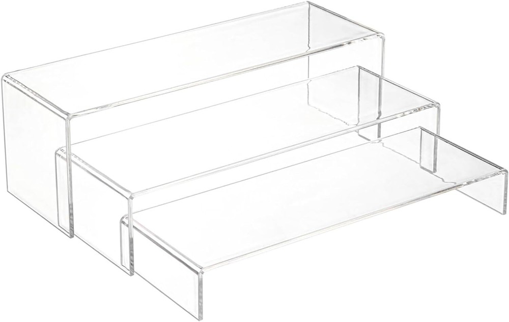 3-Pack Clear Acrylic Display Risers - Rectangular Tiered Stands Clear-Large