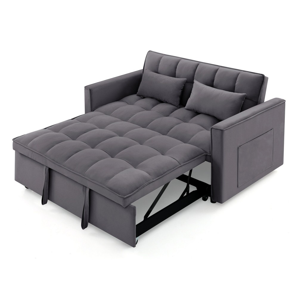 Convertible Sleeper Sofa Bed Loveseat 2 Seater Sofa w/ Pull Out Bed & 2 Pillows