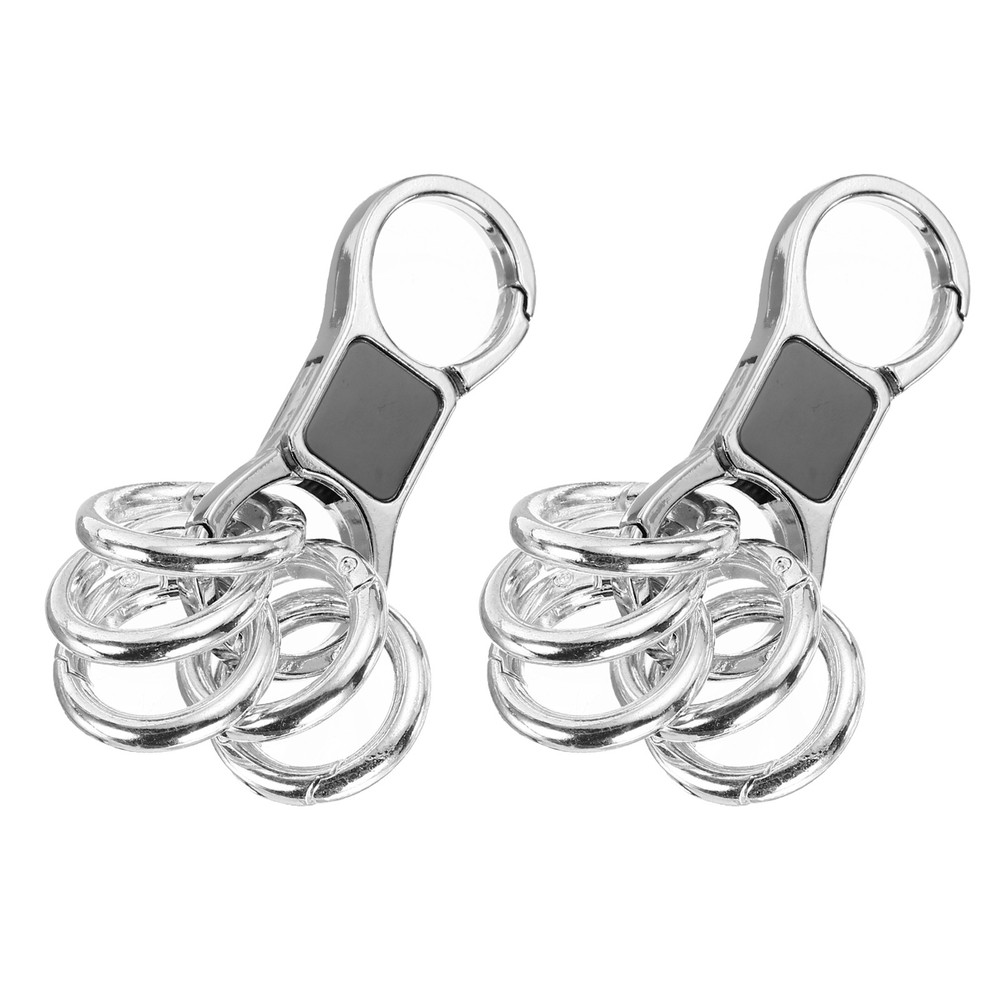 2 Pcs Quick Release Keychain, Keychain with 10 Round Clips, Silver Tone