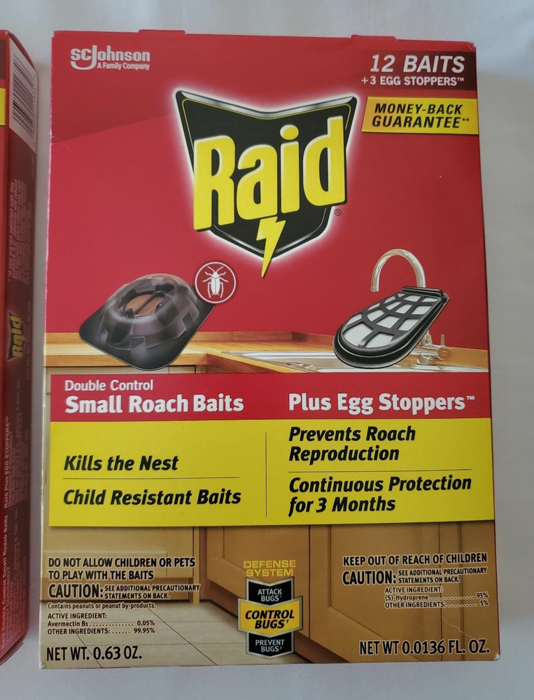 2- Raid Double Control 12 Small Roach Baits + 3 Egg Stoppers Kills & Sterilizes