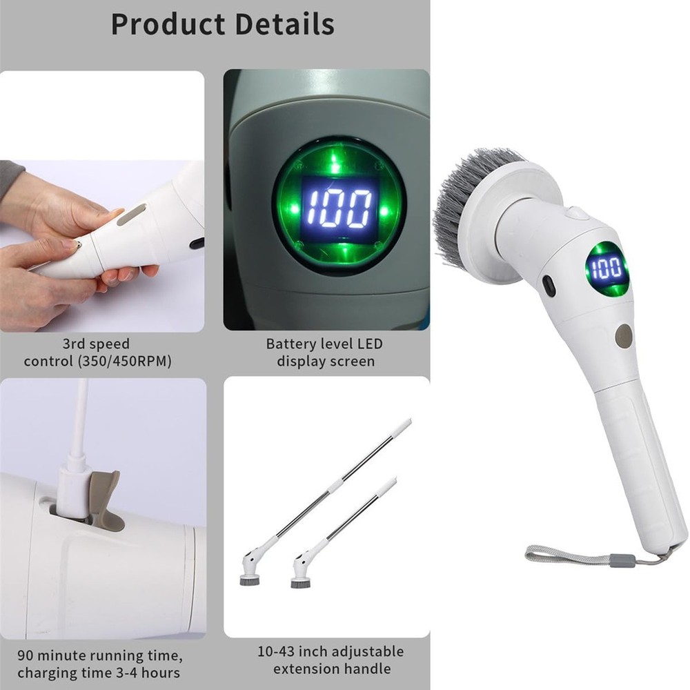 Taoke Electric Scrubber Brushes, 8 Replaceable Cleaning Heads & Adjustable Ha...