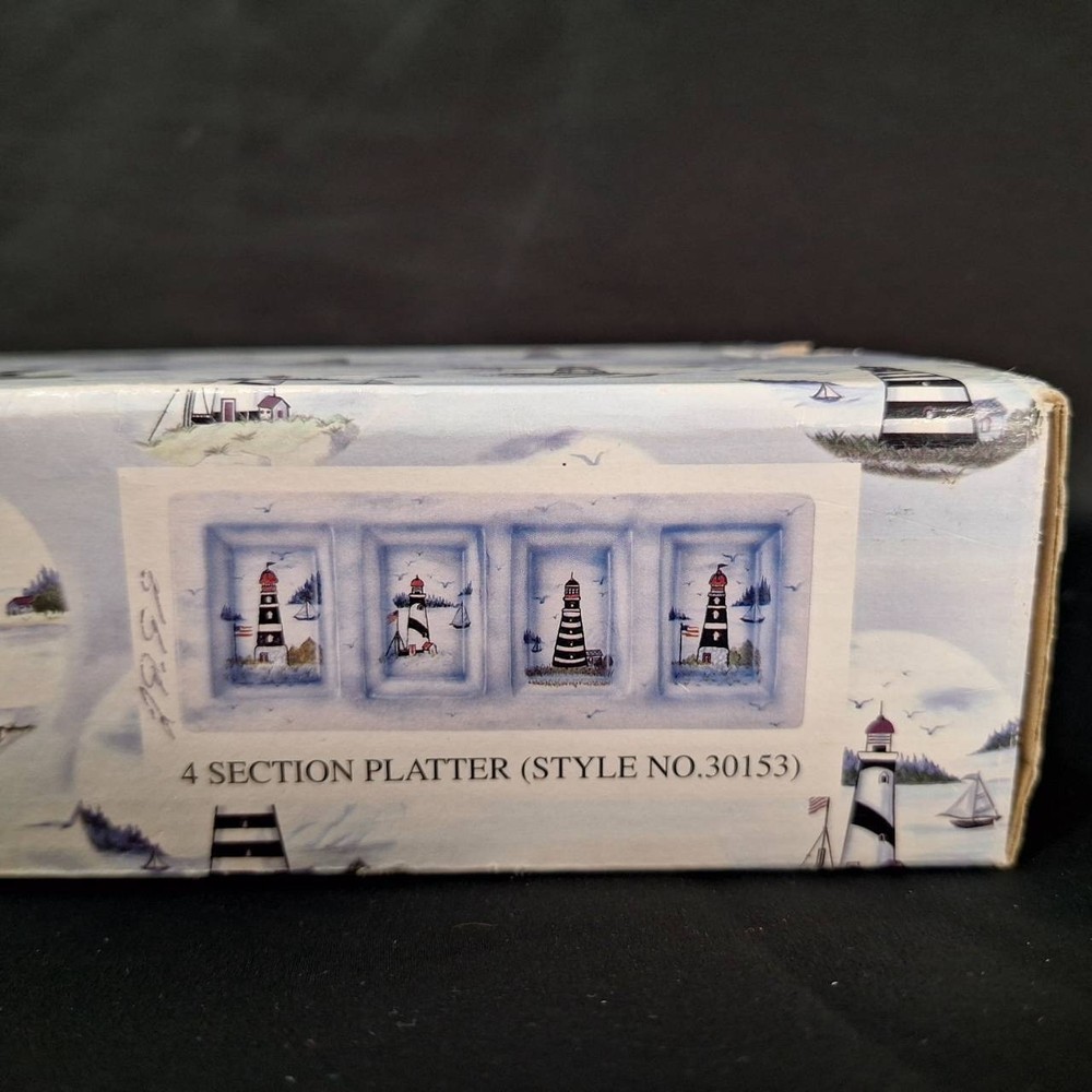 Coastal Lighthouse 4 Section Platter Rectangular Serving Dish Nautical Decor