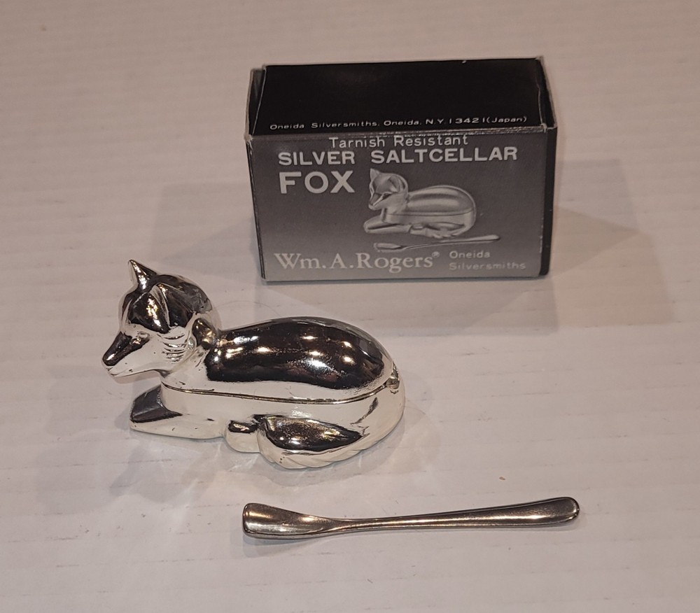 WM. A. Rogers Silver plated Fox Salt Cellar 8442 with Spoon With Box