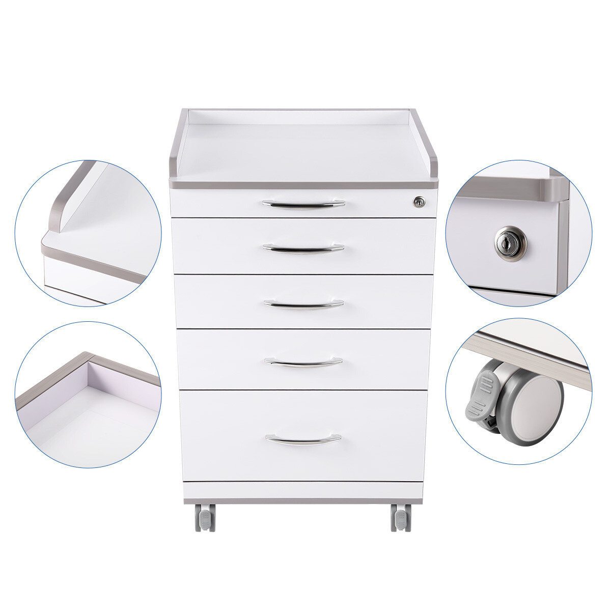 4 Drawers Dental Lab Mobile Cabinet Clinic Cart Medical Trolley W/ Power Socket