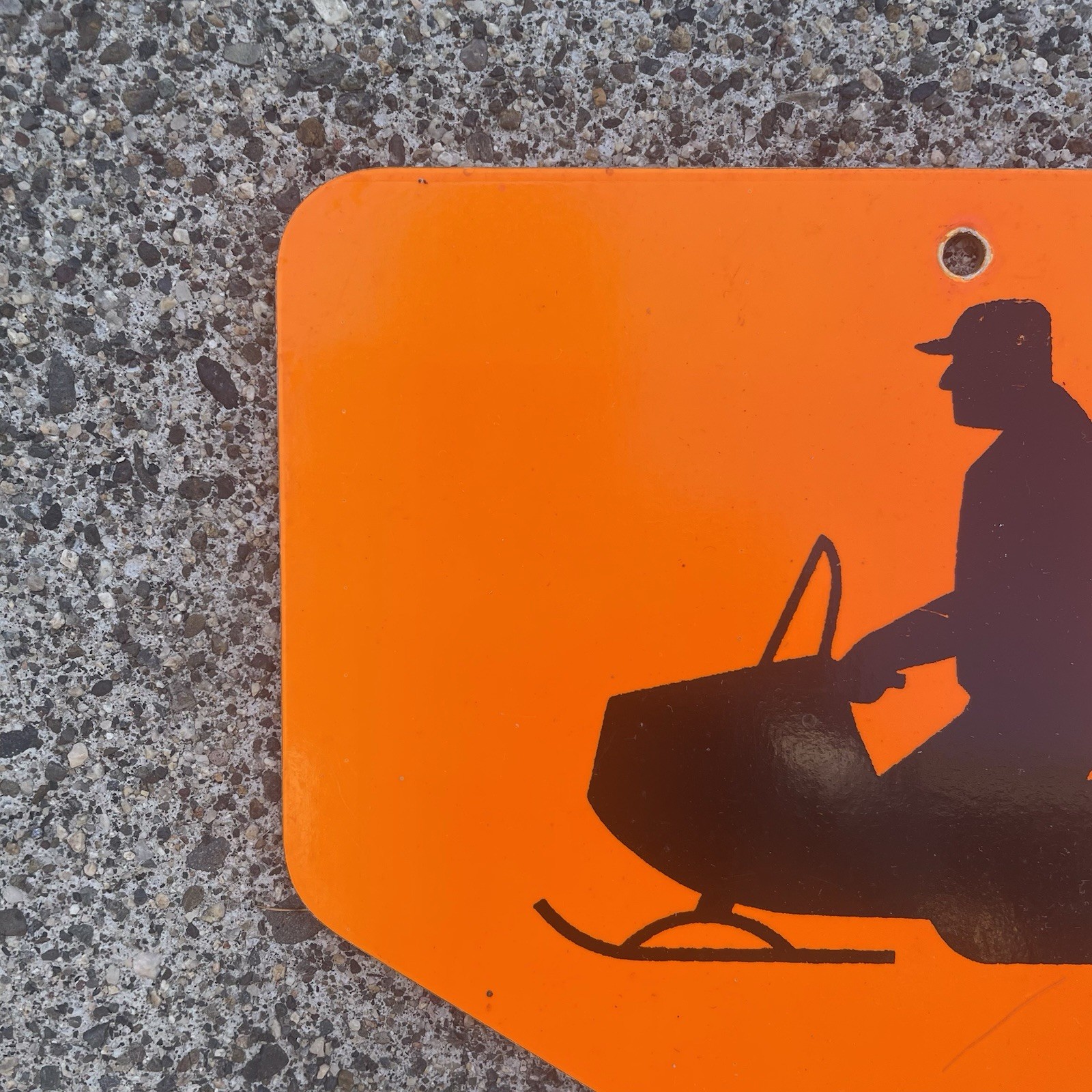 Vintage Snowmobile Crossing Trail Pentagon Sign Orange & Black
