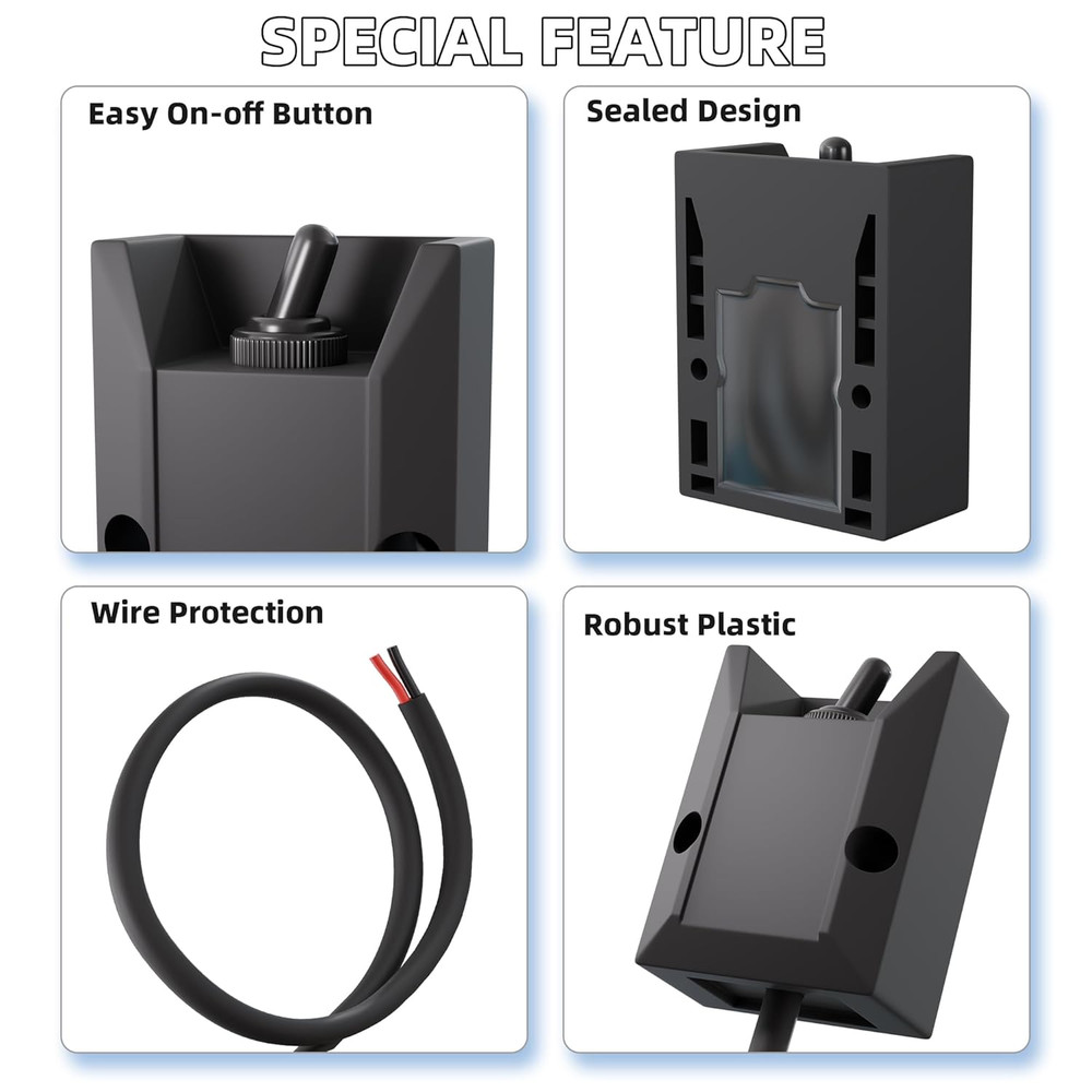 Wired Toggle Switch 12V 30A Heavy Duty Waterproof Toggle Switch SPST ON/Off 2 Pi