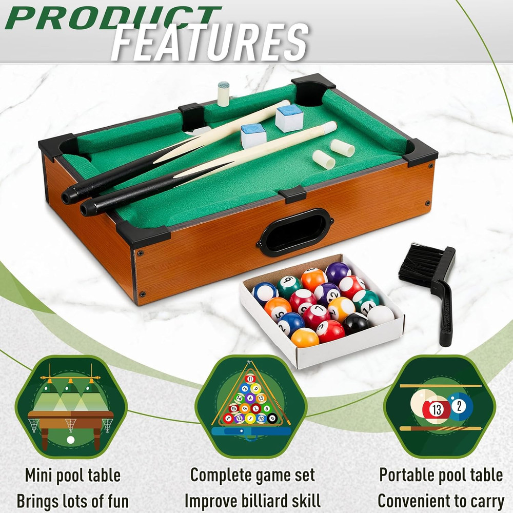 Mini Pool Table Set Pool Table for Cats Small Billiards Game with 16 Balls 2 Bil