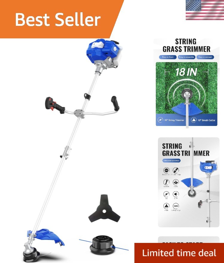 52cc Full Crank Gas Weed Wacker - 18" String Trimmer with Shoulder Strap