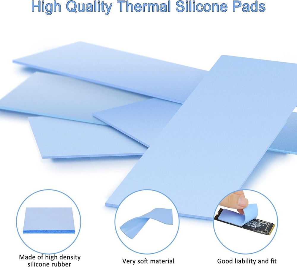 6-Pack Thermal Conductive Silicone Pads for SSD, CPU & GPU Cooling - Blue
