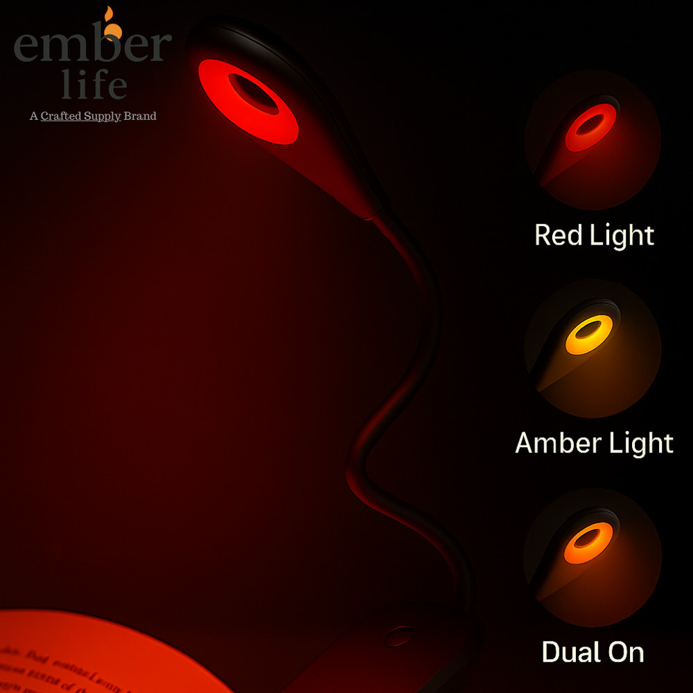 Rechargeable Red & Amber light night reading book light | blue light blocking