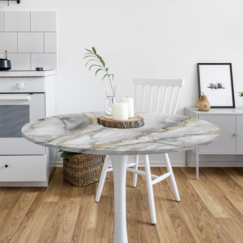 Marble Texture Round Fitted Tablecloth with Elastic 48" (Round) A01:marble