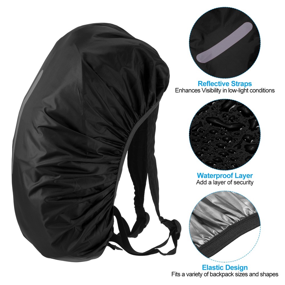 2Pcs 30-40L Waterproof Backpack Rain Cover with Vertical Strap S Black/Silver