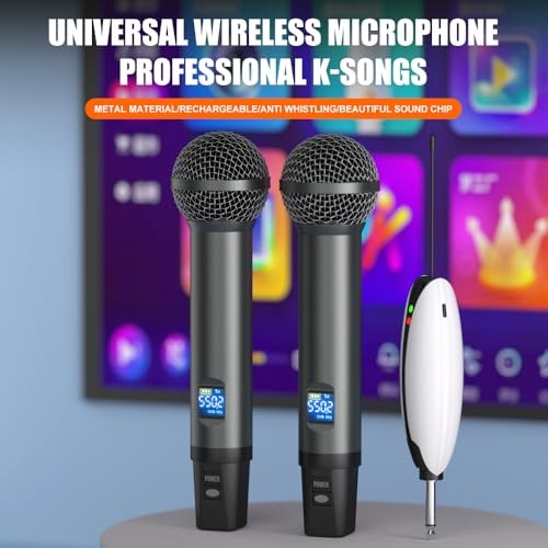 AD55 Dual Handheld Dynamic Wireless Microphone, Rechargeable Wireless Dual UHF