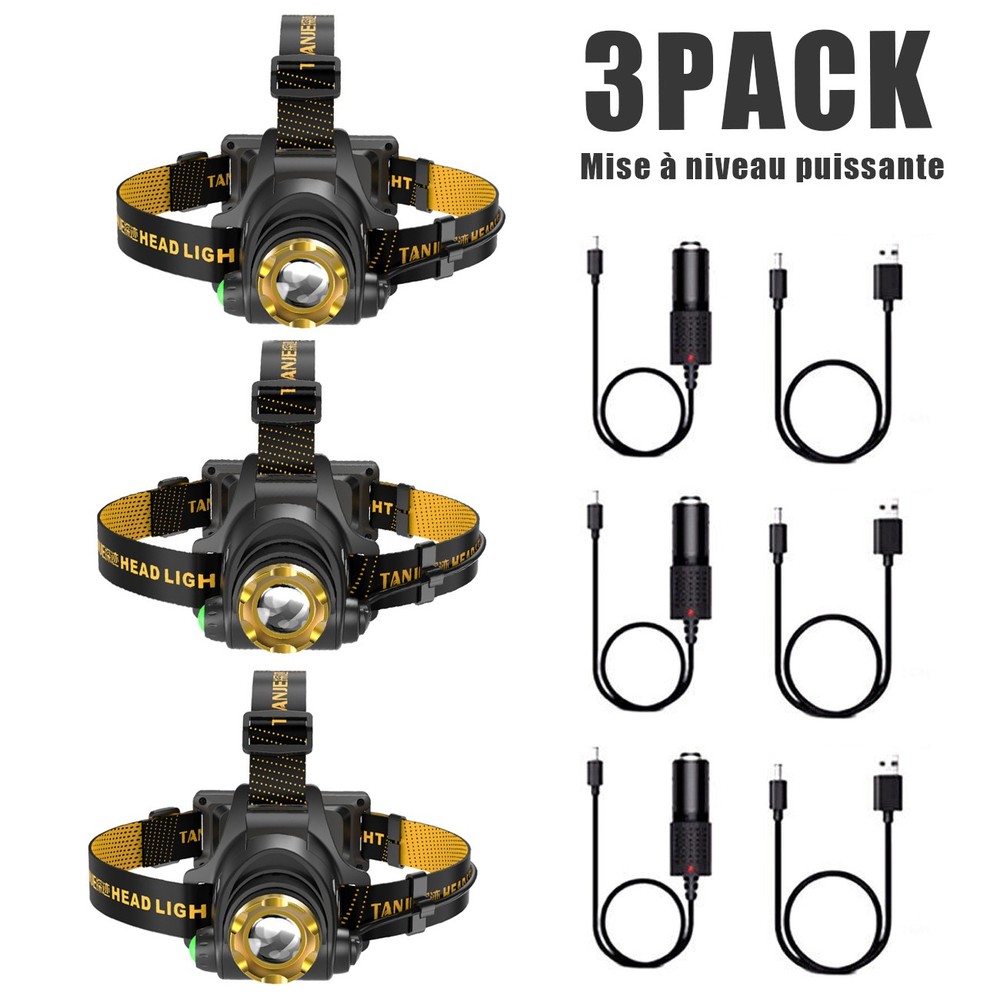 3 pack USB Rechargeable Headlight LED Headlamp Camping Head Torch Flashlight