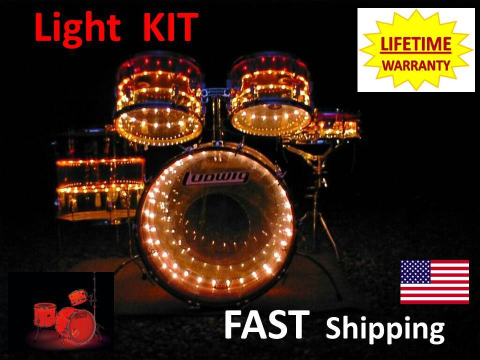 LED Drum Lights - works with ANY drum set clear or solid drums - Lights for drum
