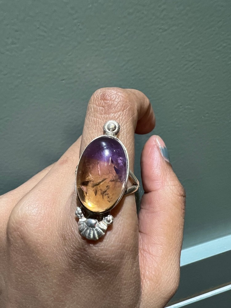 Solid 925 Sterling Silver Ametrine Gemstone Ring Handmade Oval Shape Jewelry