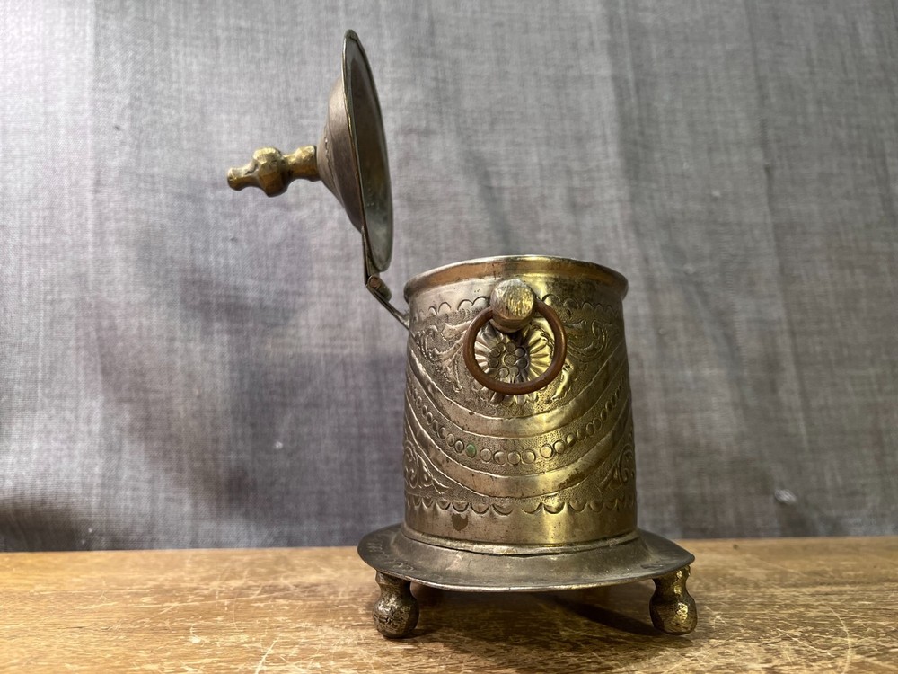 Antique Turkish Tea Coffee Container Caddy Footed Lidded Embossed Metalware