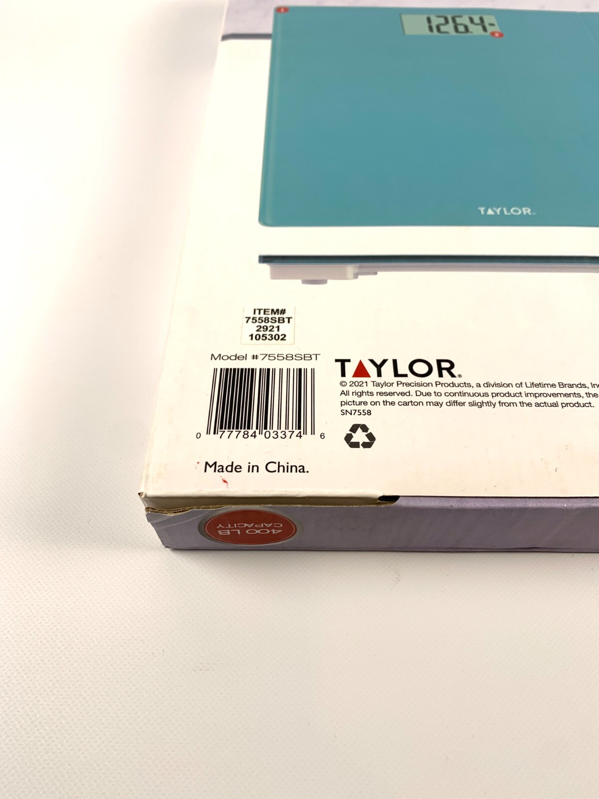 Taylor Body Scale Digital Glass Platform 400 lb Capacity 7558 Turquoise