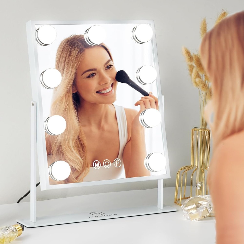 FENCHILIN Lighted Vanity Makeup Mirror, Smart Touch, 3 Colors, Dimmable, White