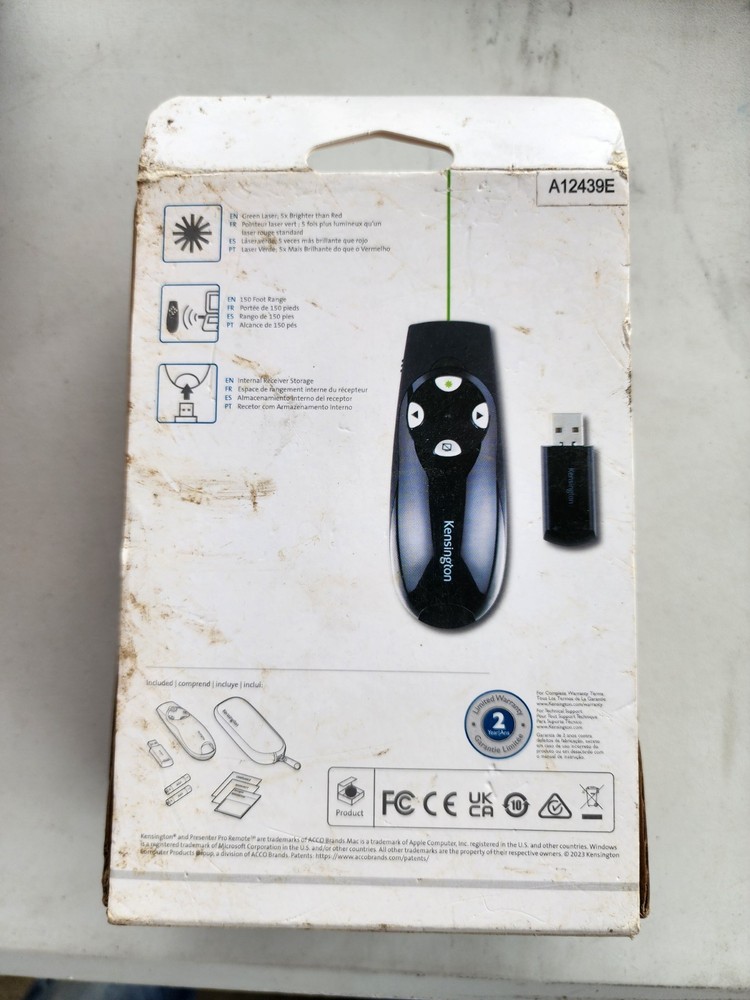 Kensington Presenter Pro Remote Green Laser Pointer Wireless USB NEW PACKAGE DIS