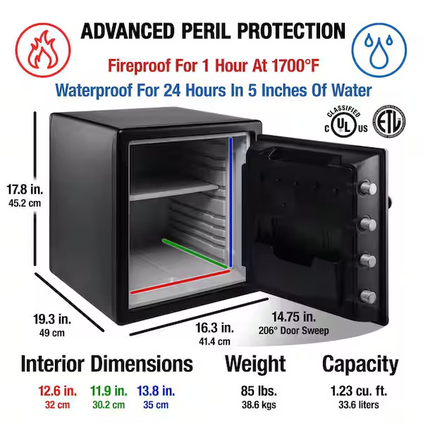 SentrySafe Home Safe 1.23 cu ft Combination Waterproof Residential Steel Black
