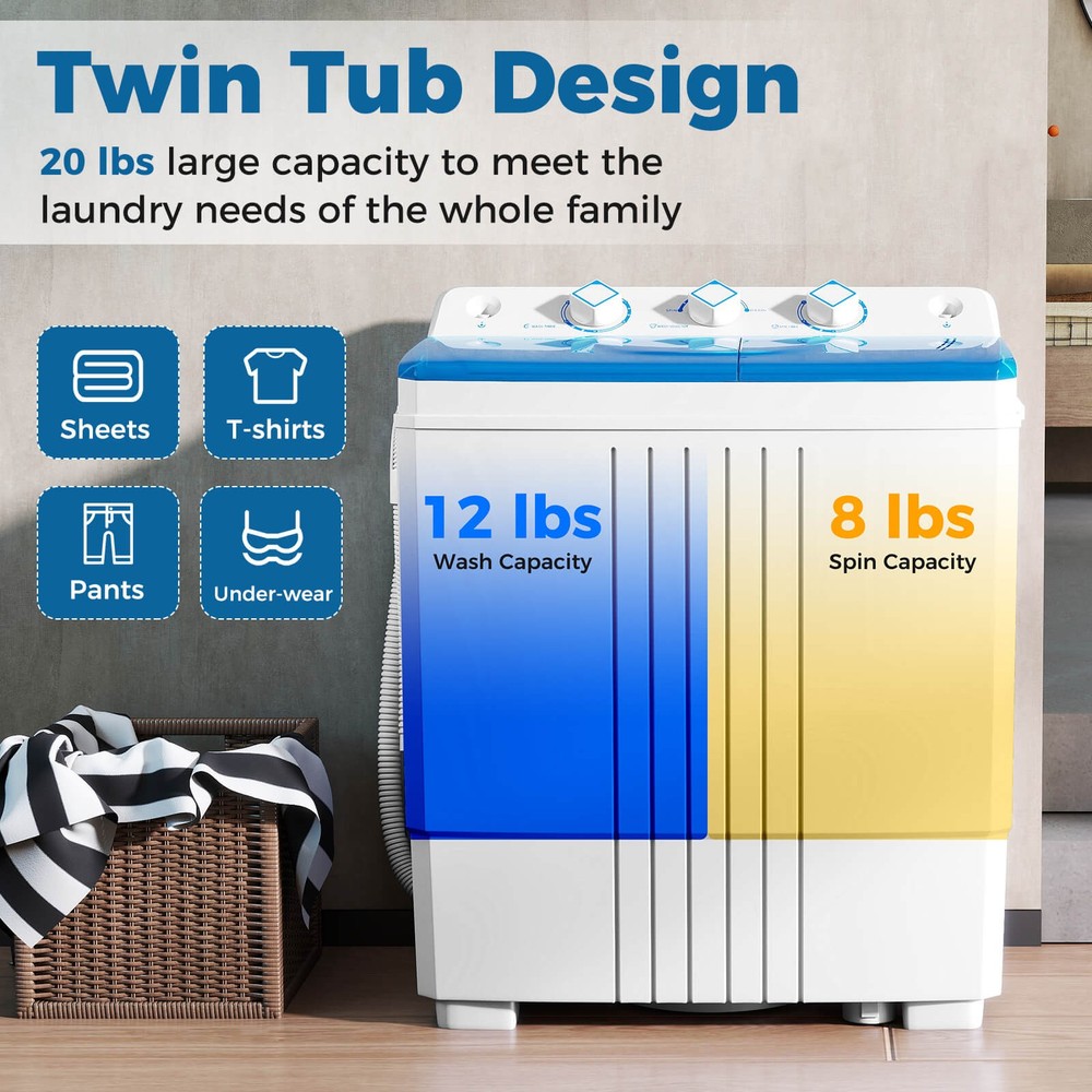 Portable Washing Machine with Drain Pump Timer Control Compact Washing Machine