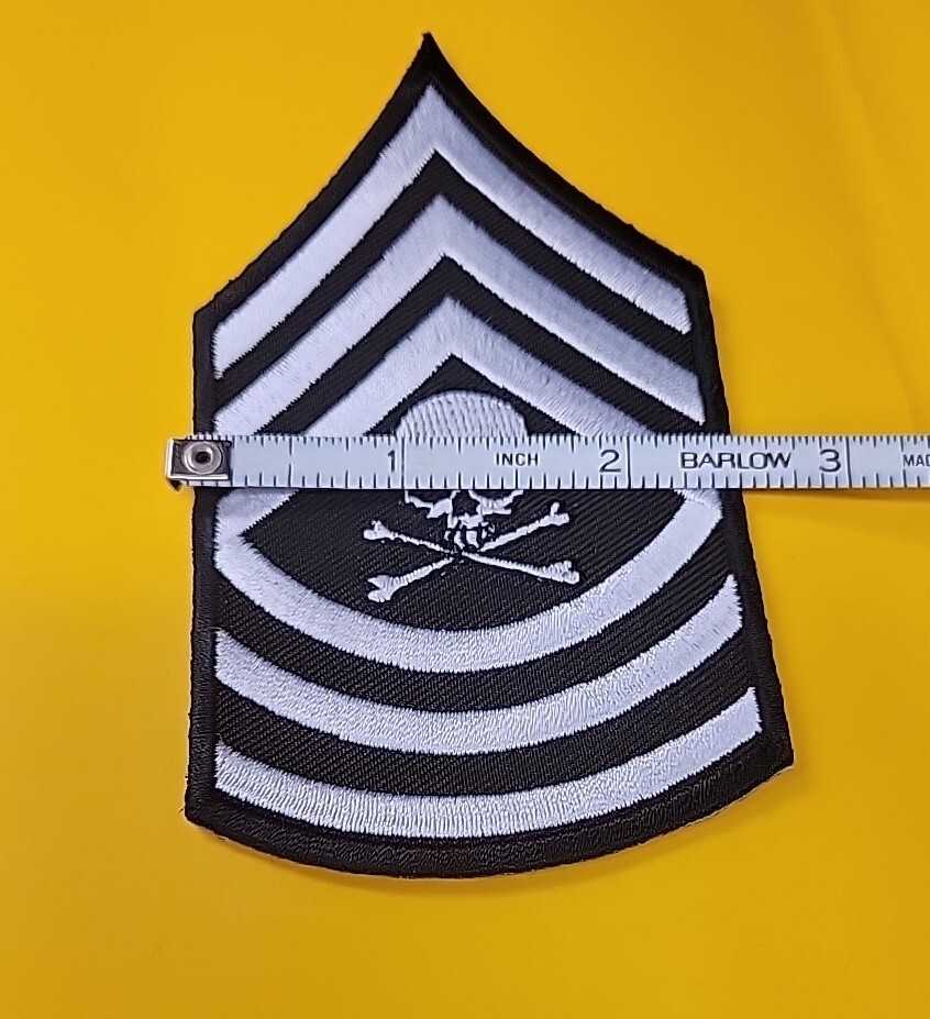 Skull in Sergeant (B/W) Embroidered Patch 4.5"x2.5"