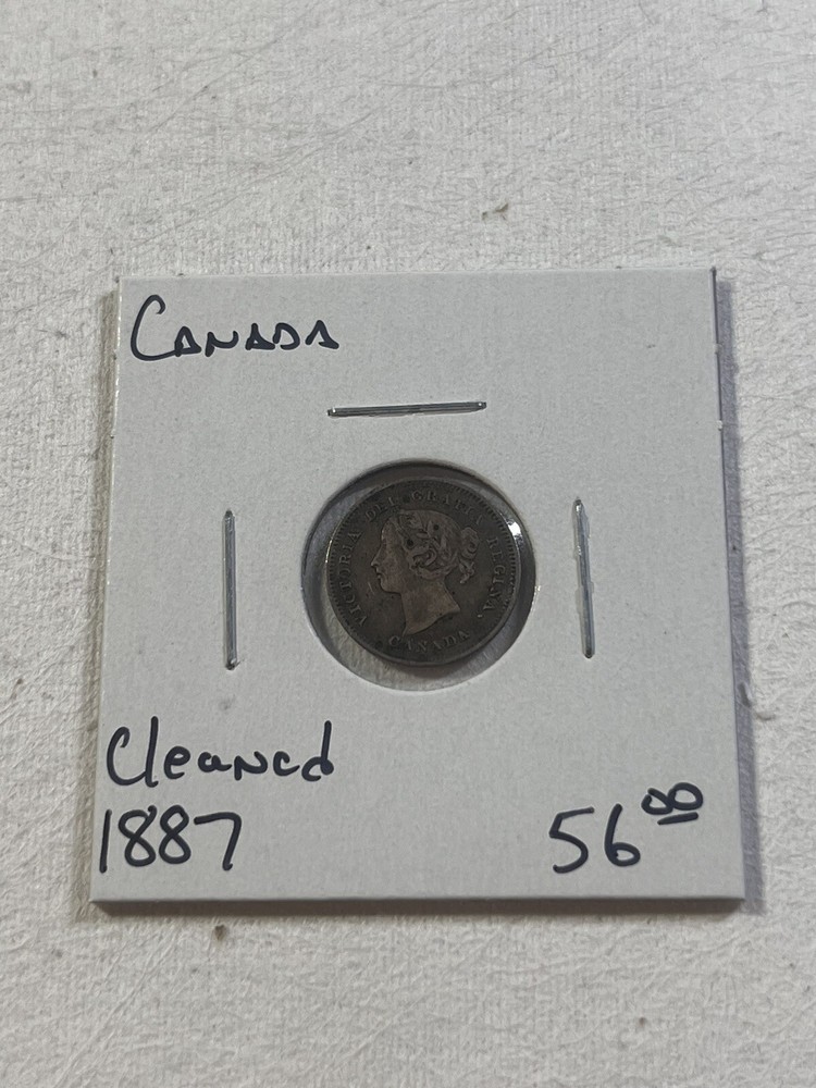 1887 Canada 5 Cents Small Silver Coin Cleaned