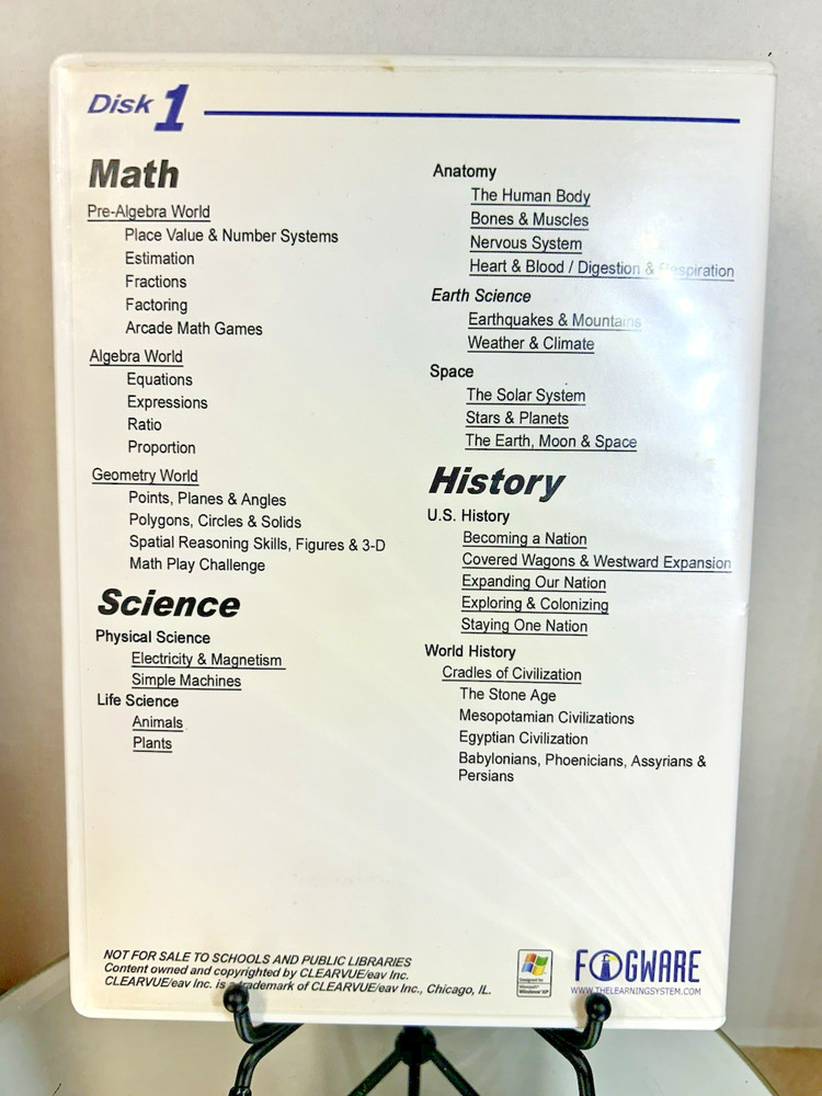 Fogware ELEMENTARY SCHOOL Learning System NEW DVD Disk 1 Math/Science/History