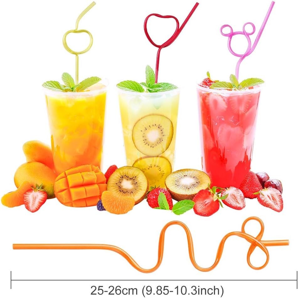 24 Pcs Silly Crazy Straws for Kids Reusable Plastic Loop Curly Crazy Drinking...