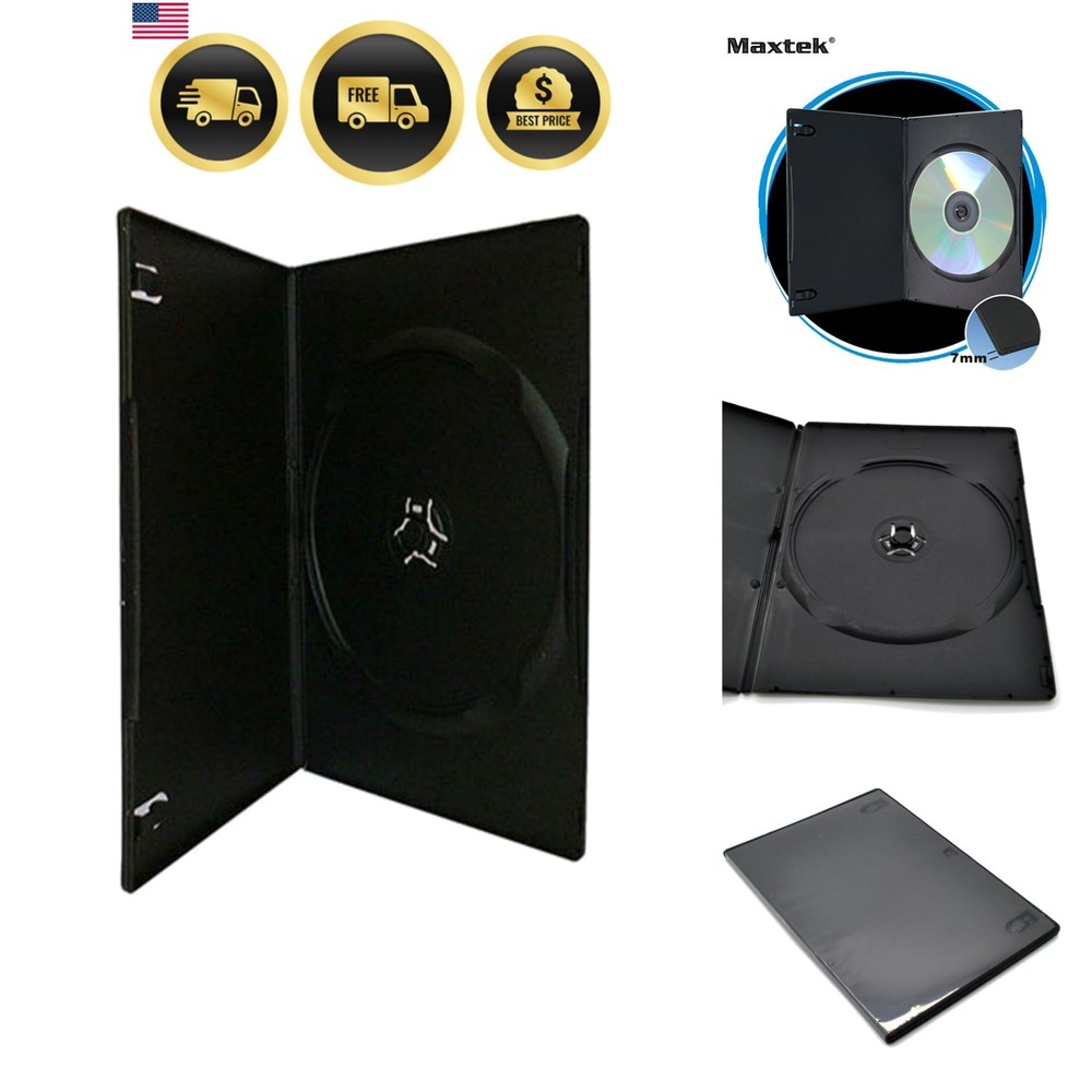 7mm Slim Black Single CD/DVD Case, 100 Pieces Pack.