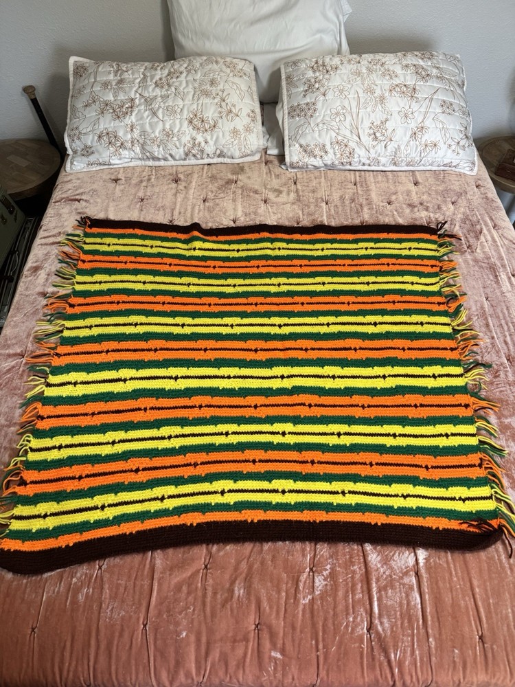 Handmade Multicolor Striped Crochet Throw Blanket Approximately 36x36