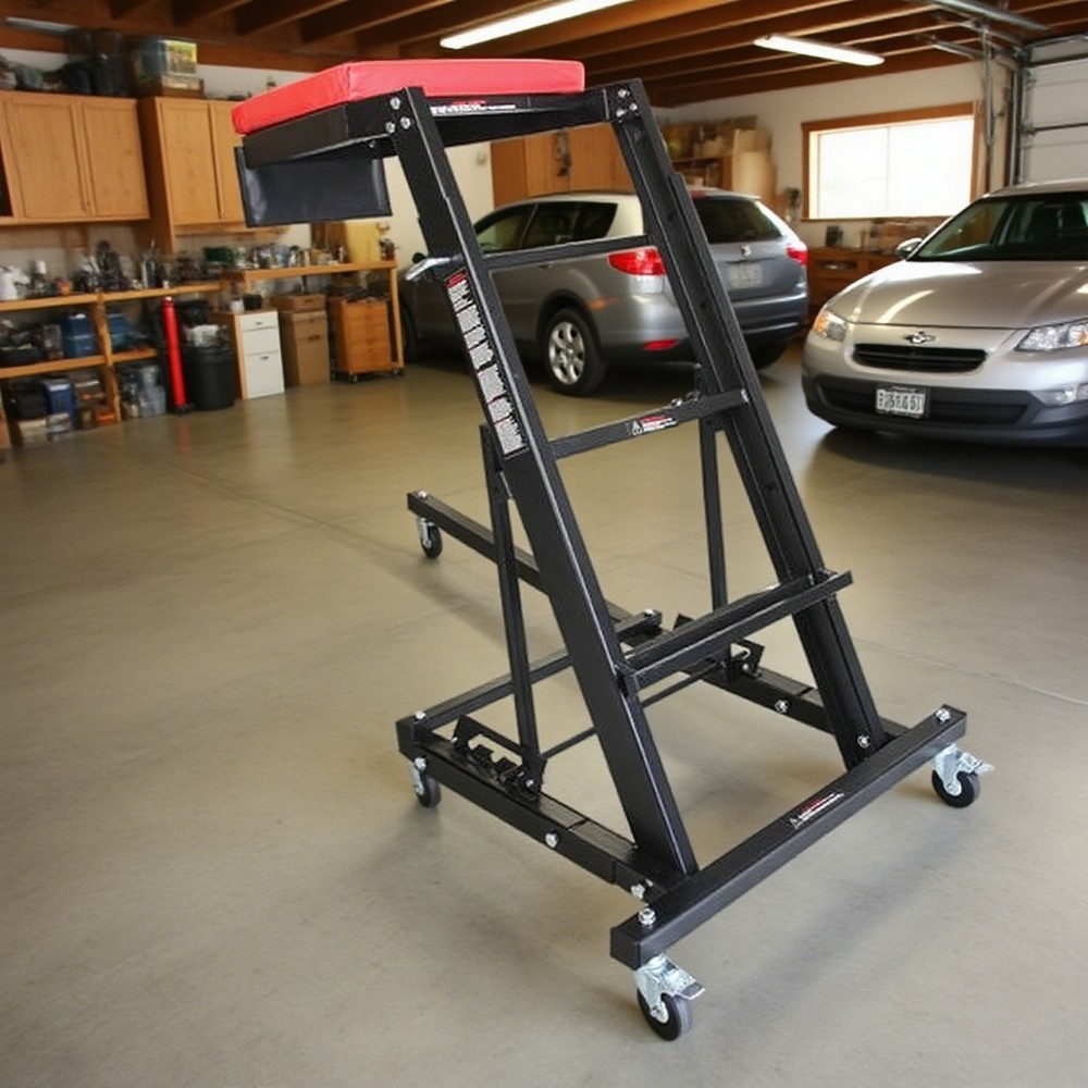 Adjustable Height Foldable Creeper for Automotive Workshop - Black